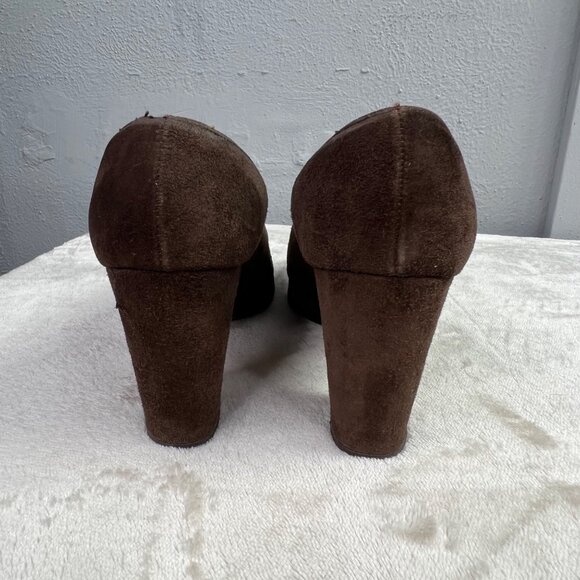 Vintage Balenciaga Chunky Pump Heel size 6.5 Brown Suede Closed Round Toe in Box - Picture 6 of 11